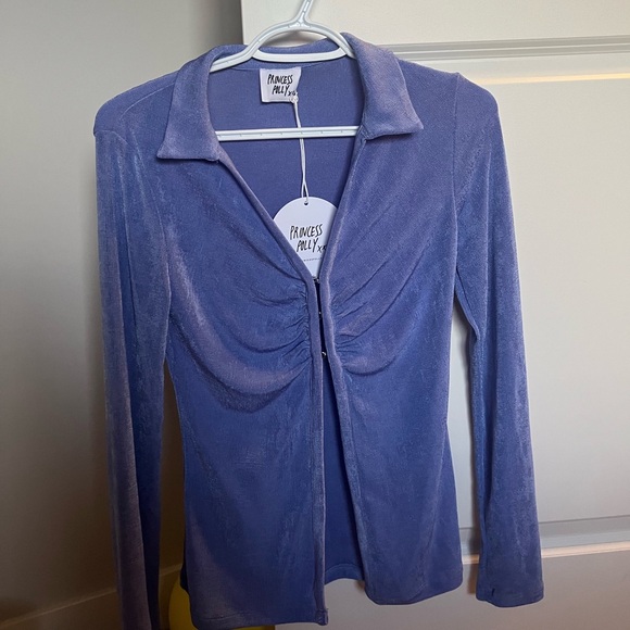 NWT Princess Polly Blue Long Sleeve Valeria Top US 4 - Picture 2 of 2